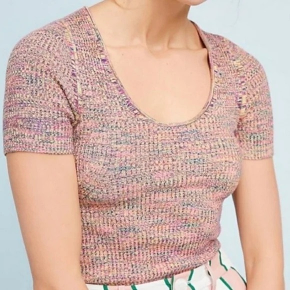Moth Tops - Anthropologie Moth Women’s Spacedye Ribbed Knit Shortsleeve Top Multicolor M
